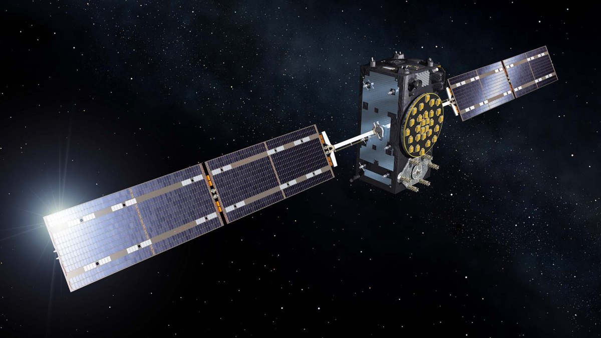 Vue d'artiste d'un satellite Galileo. // Source : ESA–Pierre Carril, 2015 Vue d'artiste d'un satellite Galileo. // Source : ESA–Pierre Carril, 2015