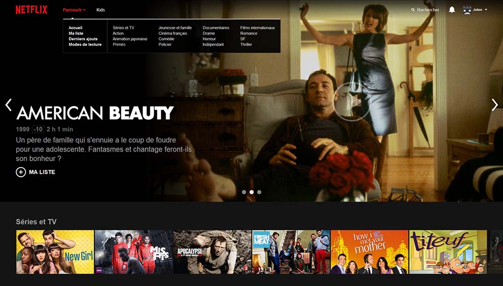 Netflix menu Netflix menu