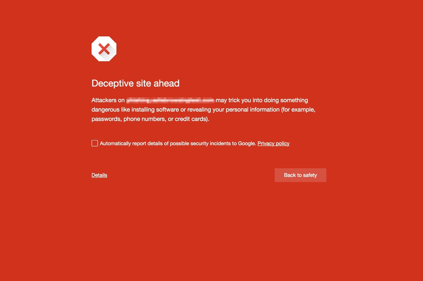 Le message affiché dans Google Chrome. Le message affiché dans Google Chrome.