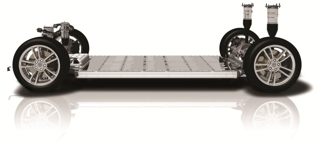 Le soubassement unique de la Model S qui supporte le pack de batteries Le soubassement unique de la Model S qui supporte le pack de batteries