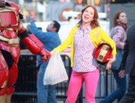NEW YORK, NY - MARCH 27:  Tituss Burgess and Ellie Kemper on the set of "The Unbreakable Kimmy Schmidt" on March 27, 2014 in New York City.  (Photo by Steve Sands/GC Images)