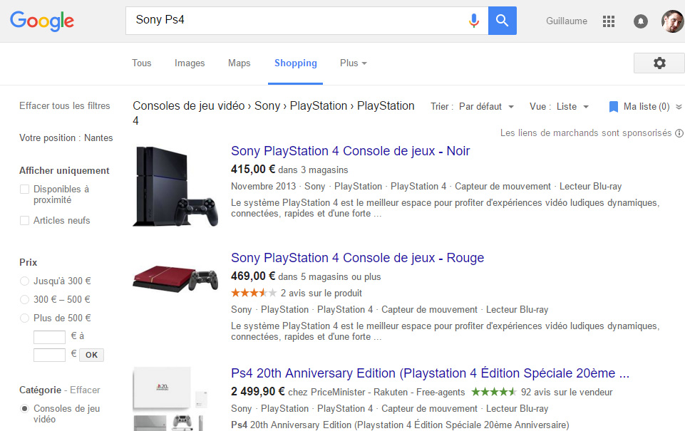 Une page de résultats de Google Shopping Une page de résultats de Google Shopping
