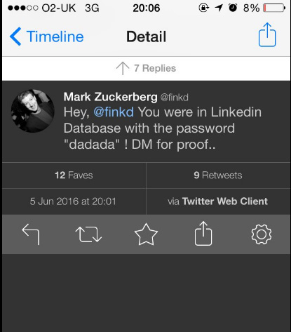 Le compte Twitter de Mark Zuckerber piraté. Le compte Twitter de Mark Zuckerber piraté.