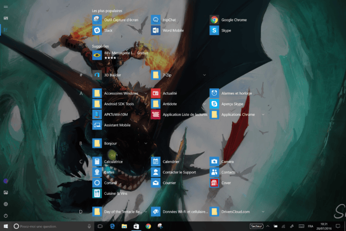 Anniversary Update Ecran Démarrer Mode Tablette