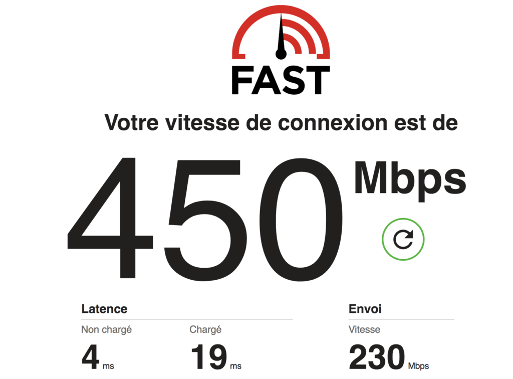 Capture d'écran Fast.com Capture d'écran Fast.com