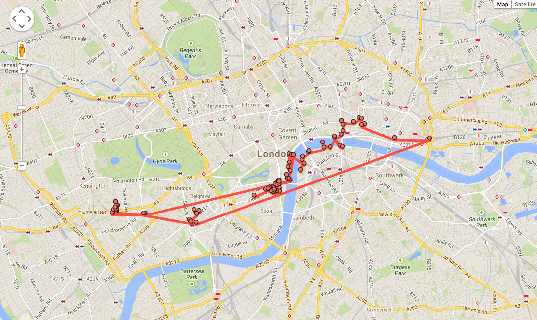 Exemple d'historique de localisations détenu par Google Exemple d'historique de localisations détenu par Google