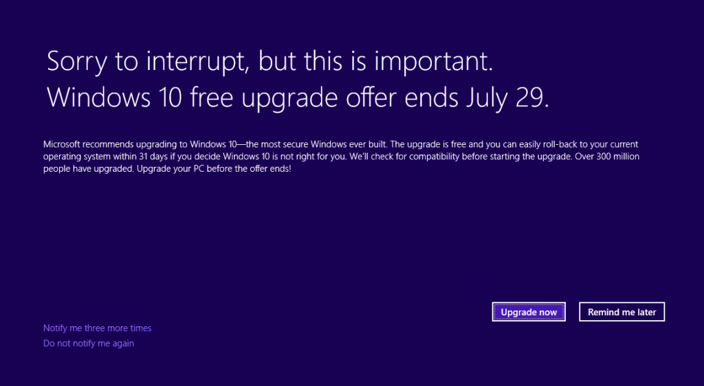 W10 Microsoft mise en garde W10 Microsoft mise en garde