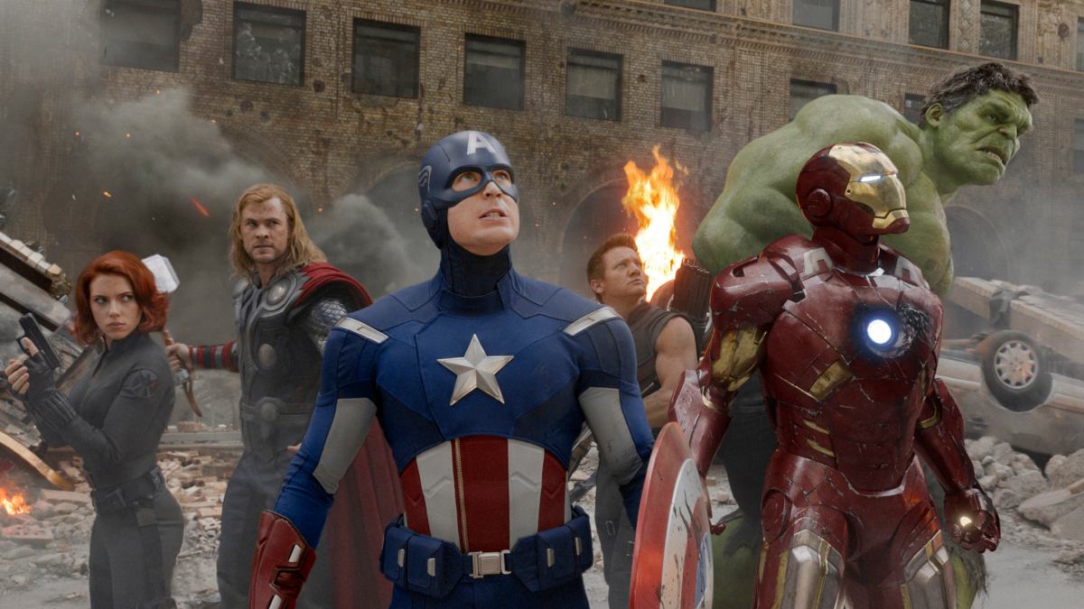 (L to R) Actors Scarlett Johansson, Chris Hemsworth, Chris Evans, Jeremy Renner, Robert Downey Jr. and Mark Ruffalo are shown in a scene from  "The Avengers" in this publicity photo released to Reuters May 1, 2012. Hollywood's summer season kicks off on May 4, 2012; as with recent years, the four-month period is dominated by superheroes, sequels and franchise reboots featuring epic battles between good and evil. With the summer season generating as much as 40 percent of the annual domestic box office, the pressure is on to lure core audiences of mostly young men to theaters, and superhero films, sequels and reboots most often do exactly that. Movies based on characters and stories that are well-known, such as those in comic books, or games, film sequels, remakes and best-selling books reach audiences of built-in fans that typically turn out in droves. Book-to-film titles already have helped push movie ticket sales up 14 percent this year to $3.3 billion. Theater attendance is up 17 percent giving box office watchers reason to think the summer will top last year's $4.4 billion in seasonal revenues. REUTERS/Marvel Studios/Handout    (UNITED STATES - Tags: ENTERTAINMENT) NO SALES. NO ARCHIVES. FOR EDITORIAL USE ONLY. NOT FOR SALE FOR MARKETING OR ADVERTISING CAMPAIGNS. THIS IMAGE HAS BEEN SUPPLIED BY A THIRD PARTY. IT IS DISTRIBUTED, EXACTLY AS RECEIVED BY REUTERS, AS A SERVICE TO CLIENTS