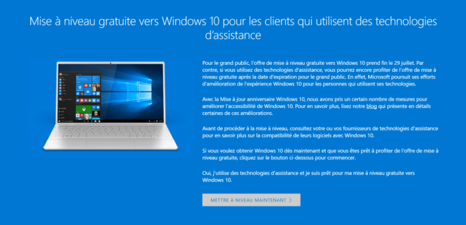 Windows 10 offre gratuite handicapés Windows 10 offre gratuite handicapés