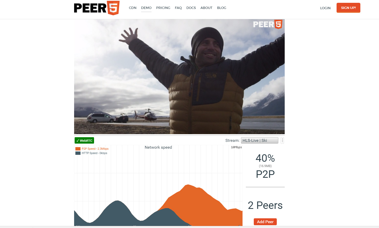 Peer5 utilise une technologie hybride qui mélange CDN et P2P pour proposer les flux en direct. Peer5 utilise une technologie hybride qui mélange CDN et P2P pour proposer les flux en direct.