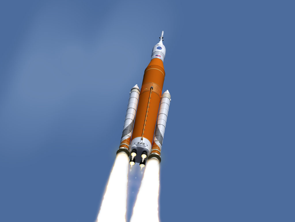 Vue d'artiste du Space Launch System. // Source : NASA/MSFC Vue d'artiste du Space Launch System. // Source : NASA/MSFC