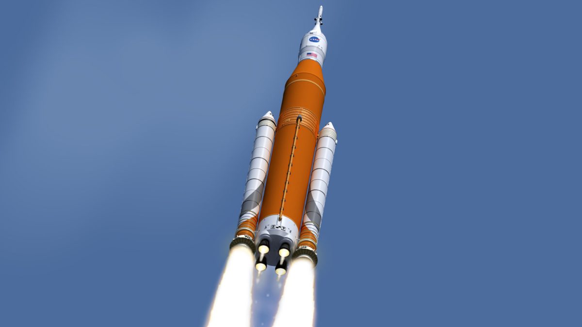 Vue d'artiste du Space Launch System. // Source : NASA/MSFC Vue d'artiste du Space Launch System. // Source : NASA/MSFC
