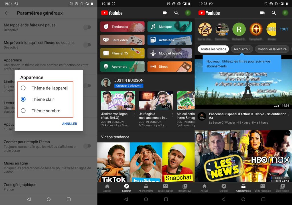 YouTube mode sombre Android 2 YouTube mode sombre Android 2