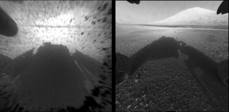 Premières images capturées par Curiosity, lors de son arrivée sur Mars, le 7 août 2012. (c) NASA Premières images capturées par Curiosity, lors de son arrivée sur Mars, le 7 août 2012. (c) NASA