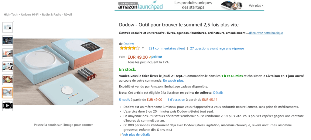 La veilleuse qui aide au sommeil de Dodow fait parti du programme de mise en avant Launchpad du géant / Capture d'écran La veilleuse qui aide au sommeil de Dodow fait parti du programme de mise en avant Launchpad du géant / Capture d'écran