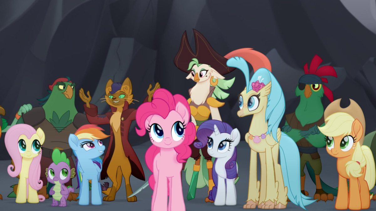 From L to R: Fluttershy (Andrea Libman), Spike (Cathy Weseluck), Rainbow Dash (Ashleigh Ball), Pinkie Pie (Andrea Libman), Rarity (Tabitha St. Germain), Princess Skystar (Kristin Chenoweth) and Applejack (Ashleigh Ball) in MY LITTLE PONY: THE MOVIE. From L to R: Fluttershy (Andrea Libman), Spike (Cathy Weseluck), Rainbow Dash (Ashleigh Ball), Pinkie Pie (Andrea Libman), Rarity (Tabitha St. Germain), Princess Skystar (Kristin Chenoweth) and Applejack (Ashleigh Ball) in MY LITTLE PONY: THE MOVIE.