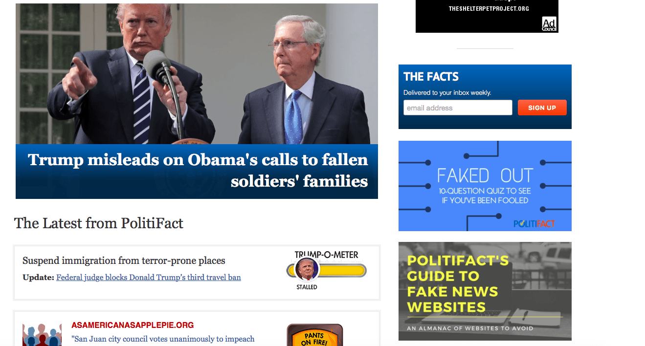 Capture d'écran du site PolitiFact Capture d'écran du site PolitiFact