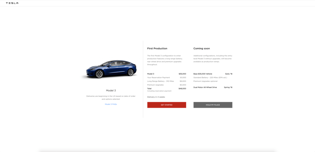 Tesla Model 3 configuration Tesla Model 3 configuration