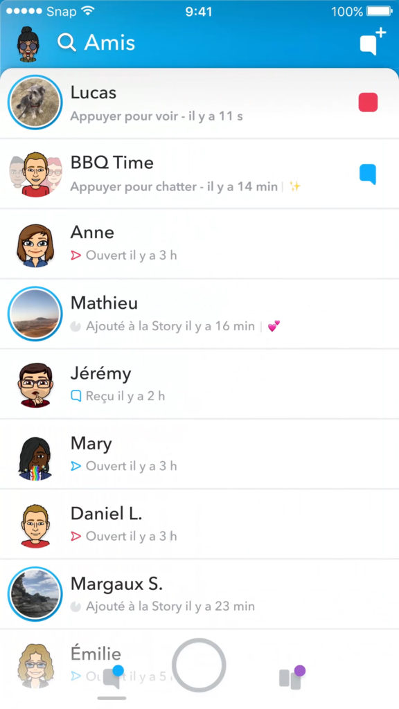 Le panneau « Friends » du nouveau Snapchat / Snap. Inc Le panneau « Friends » du nouveau Snapchat / Snap. Inc