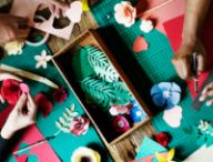 People Making Paper Flowers Craft Art Work Handicraft