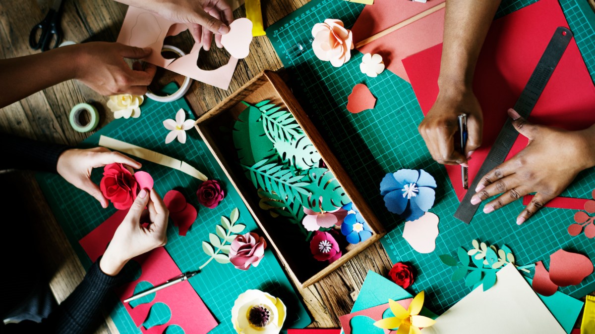 People Making Paper Flowers Craft Art Work Handicraft People Making Paper Flowers Craft Art Work Handicraft