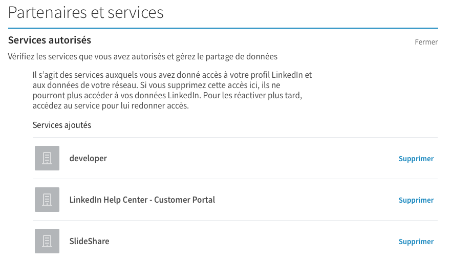 linkedin paramètres applications