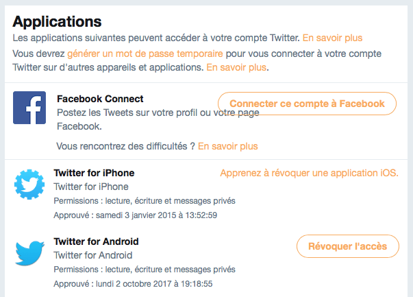 twitter paramètres applications