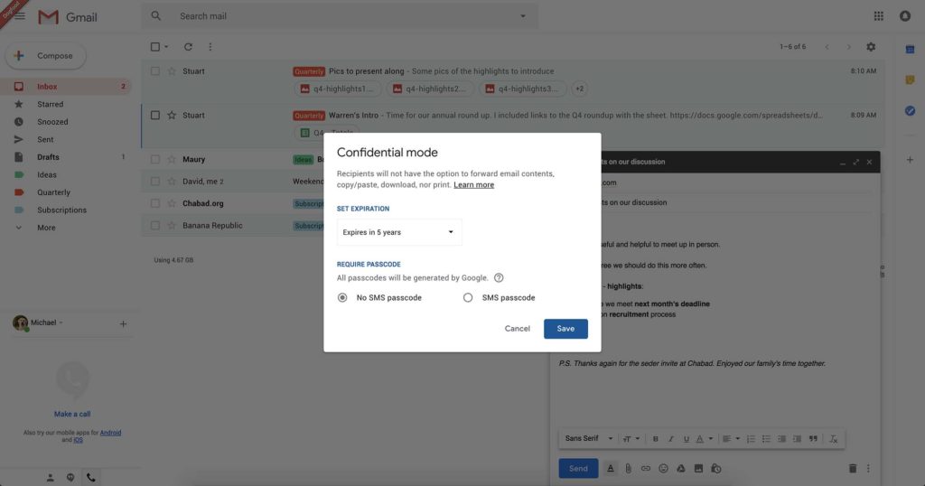 Gmail confidentiel