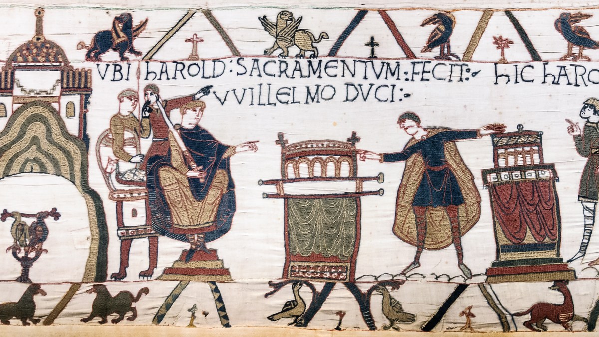 Tapisserie de Bayeux - Scène 23 : Harold prête serment à Guillaume Tapisserie de Bayeux - Scène 23 : Harold prête serment à Guillaume