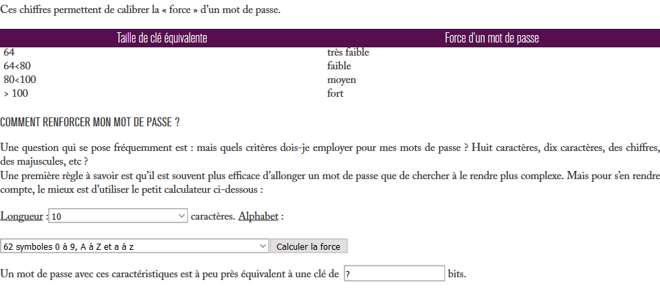 Calculer la « force » d’un mot de passe Calculer la « force » d’un mot de passe