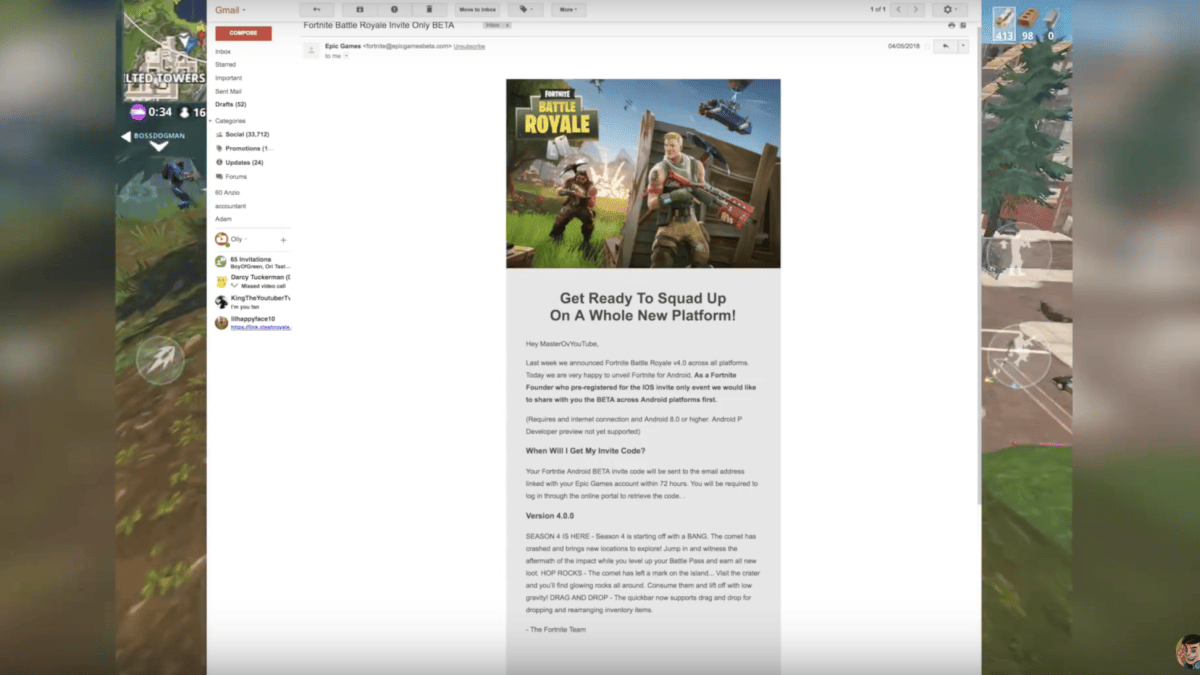 Fortnite mail scam bêta Android Fortnite mail scam bêta Android