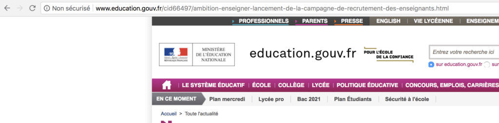 Le site de l'éducation nationale sur Chrome 68 // Source : Capture d'écran Numerama Le site de l'éducation nationale sur Chrome 68 // Source : Capture d'écran Numerama