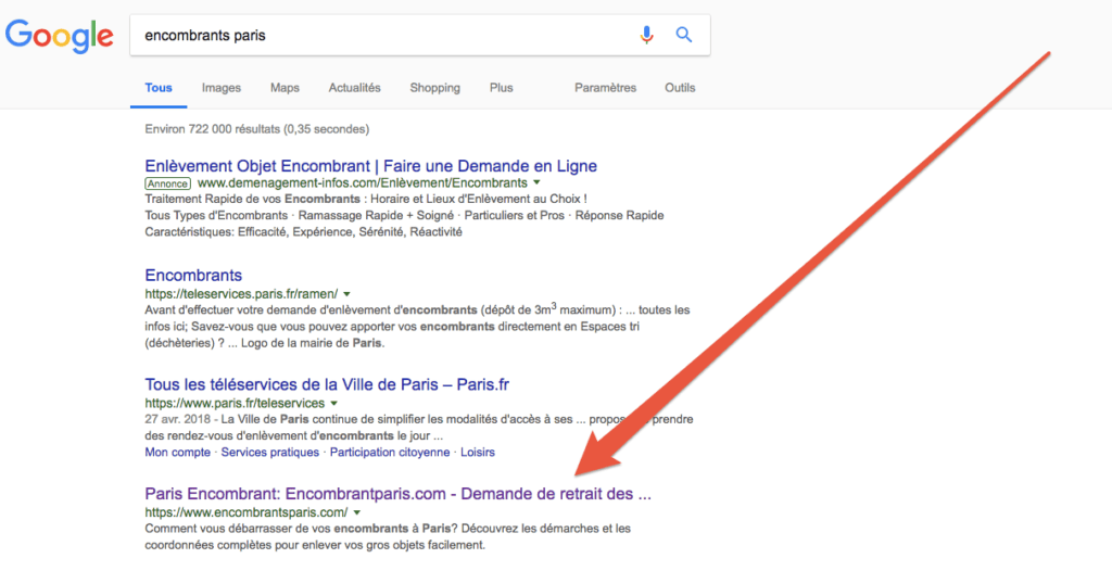 Capture d'écran d'une recherche Google