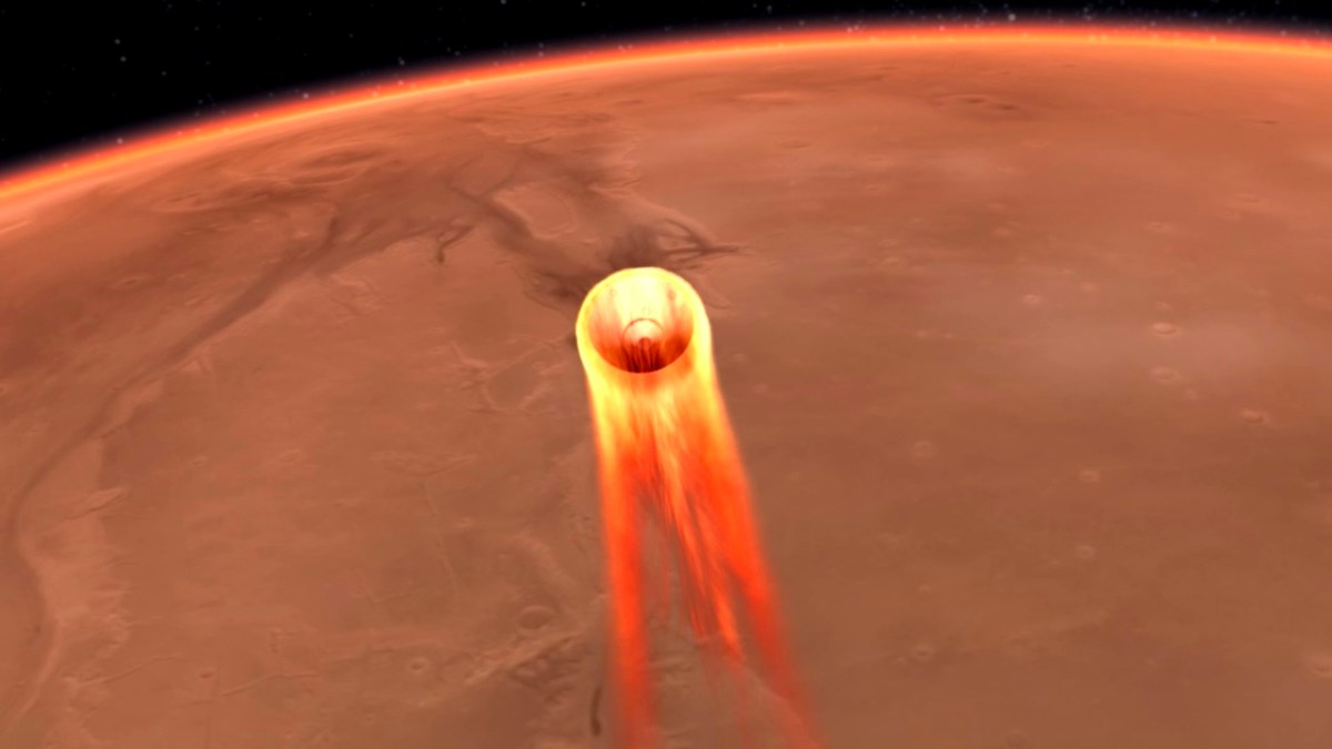 L'arrivée d'InSight, en vue d'artiste. // Source : Nasa L'arrivée d'InSight, en vue d'artiste. // Source : Nasa