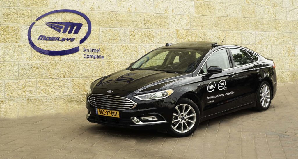 The first of the IntelMobileye 100 car fleet hits the road in Jerusalem in May 2018. Intel and Mobileye, an Intel Company, announced on May 17, 2018, that they are testing the first cars in a 100-car autonomous vehicle fleet on the streets of Jerusalem to demonstrate Intel's approach to making safe autonomous driving a reality. (Credit: Intel Corporation) The first of the IntelMobileye 100 car fleet hits the road in Jerusalem in May 2018. Intel and Mobileye, an Intel Company, announced on May 17, 2018, that they are testing the first cars in a 100-car autonomous vehicle fleet on the streets of Jerusalem to demonstrate Intel's approach to making safe autonomous driving a reality. (Credit: Intel Corporation)