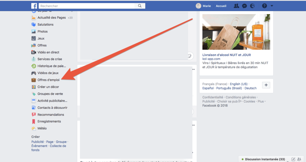 Capture d'écran Facebook Jobs Capture d'écran Facebook Jobs