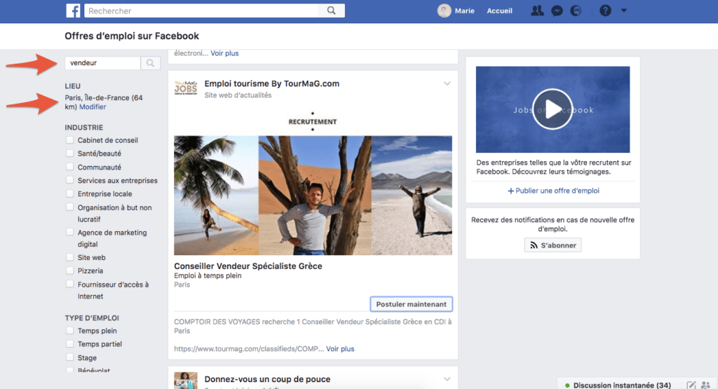 Capture d'écran Facebook Jobs Capture d'écran Facebook Jobs