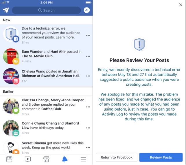 Capture d'écran de la notification qu'envoie Facebook par TechCrunch Capture d'écran de la notification qu'envoie Facebook par TechCrunch