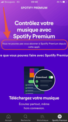 Capture d'écran de l'appli Spotify sur iPhone