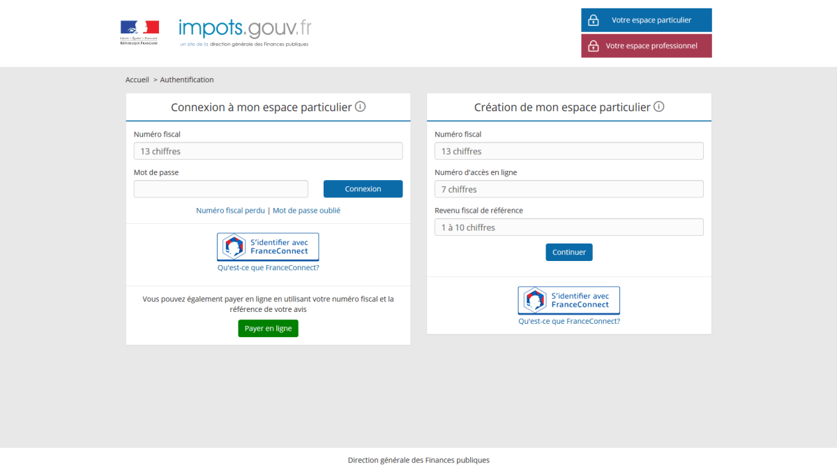 Le site des impôts. Le site des impôts.
