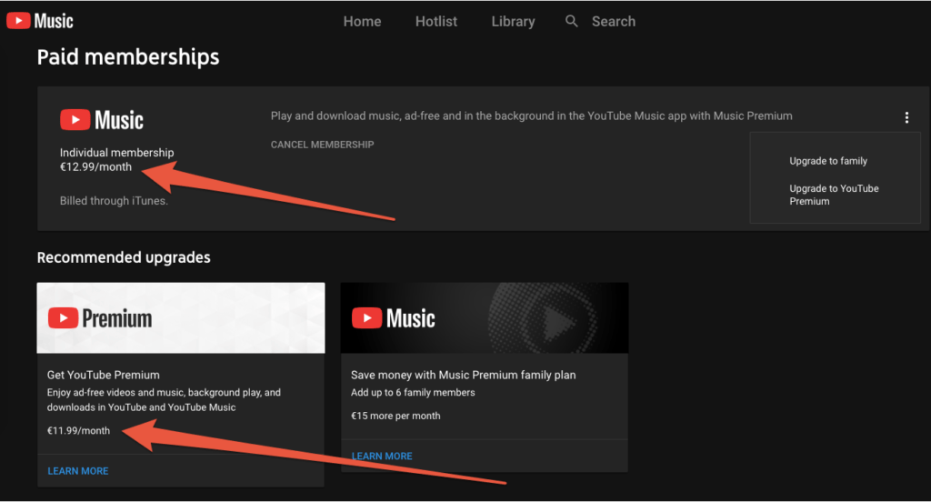 Capture d'écran sur desktop d'un abonnement pris sur iTunes 