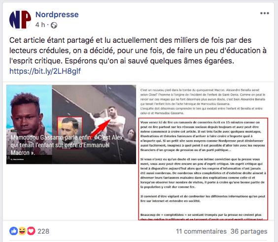 Capture d'écran de la page Facebook de Nordpresse // Source : Facebook/Nordpresse
