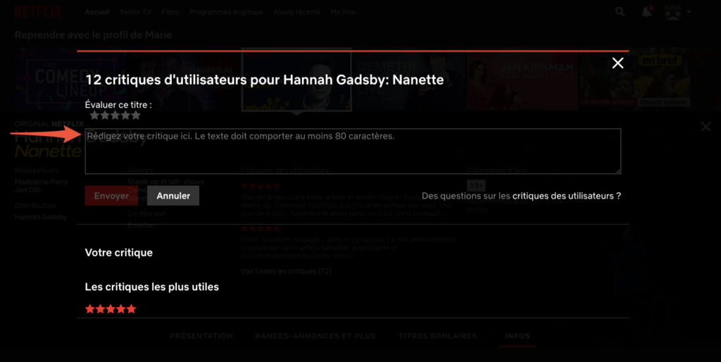 Capture d'écran de l'onglet INFOS de Netflix Capture d'écran de l'onglet INFOS de Netflix
