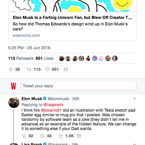 Capture d'écran twitter effectuée par WestWord.com avant que les réponses d'Elon Musk ne soient supprimées. Capture d'écran twitter effectuée par WestWord.com avant que les réponses d'Elon Musk ne soient supprimées.