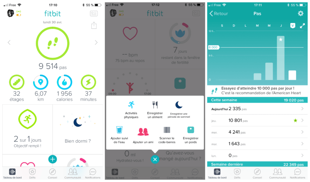 Capture d'écran de l'application Fitbit sur iOS.