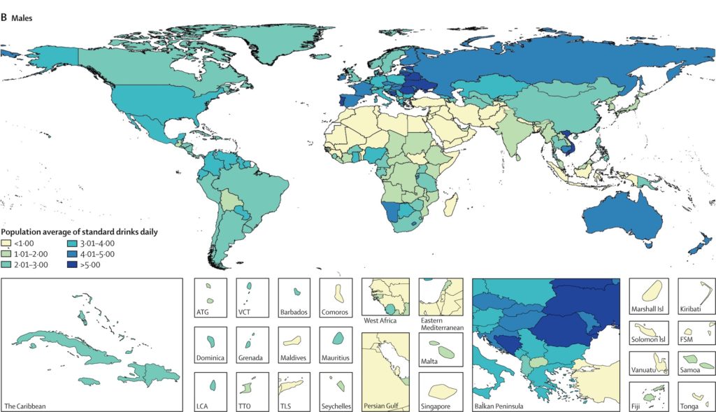 Consommation moyenne d'alcool dans le monde // Source : IHME
