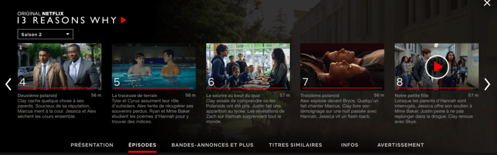 Les épisodes de la saison 2 de 13 Reasons Why // Source : Netflix Les épisodes de la saison 2 de 13 Reasons Why // Source : Netflix