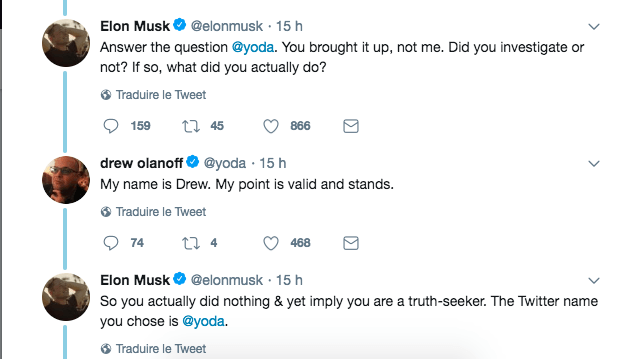 Capture d'écran du compte d'Elon Musk, le 29 août 2018 // Source : Twitter/elonmusk Capture d'écran du compte d'Elon Musk, le 29 août 2018 // Source : Twitter/elonmusk