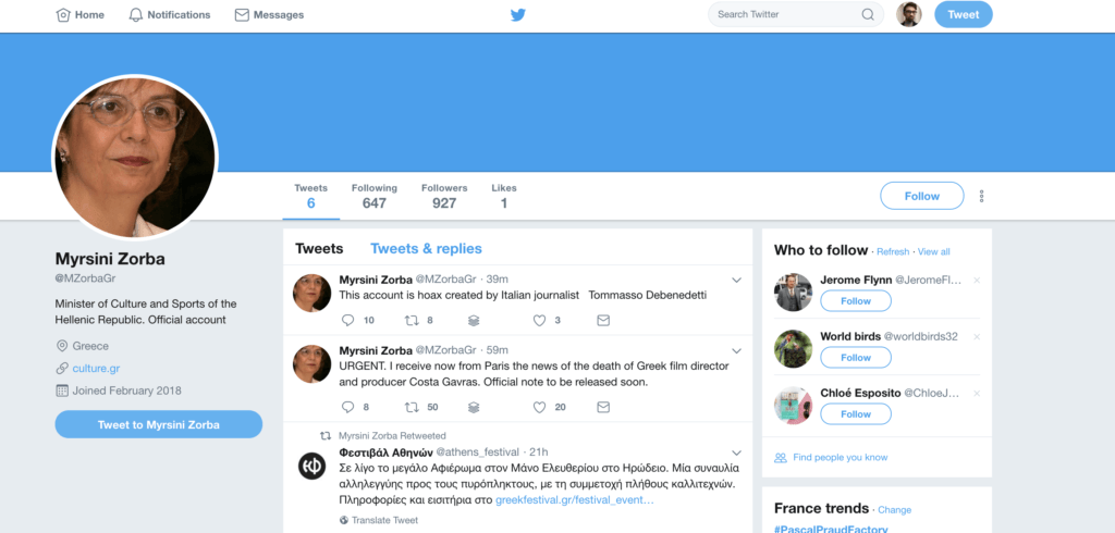 Capture d'écran du faux compte // Source : Twitter Capture d'écran du faux compte // Source : Twitter