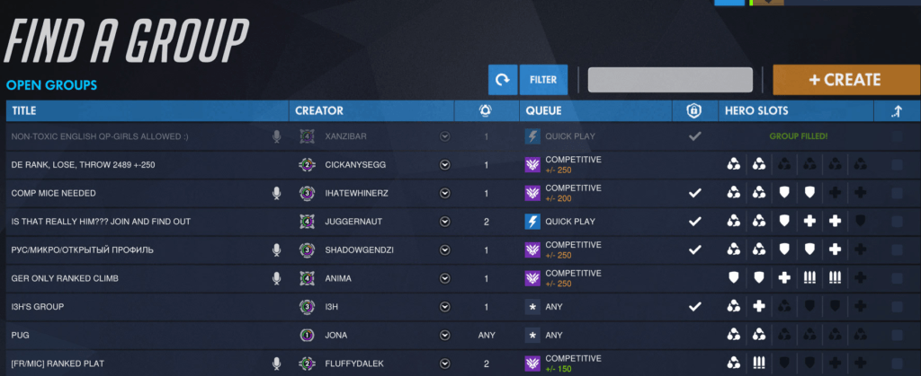 La recherche de groupe // Source : Overwatch La recherche de groupe // Source : Overwatch